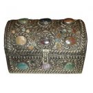 10" INDIA PEWTER SAFE JEWELRY BOX w STONE FREE SHIPPING
