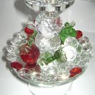 Wonderful Candle Holder Austrian Crystal Grape Flower Apple Clear Red Green 7"