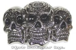3 Headed Skull Belt Buckle