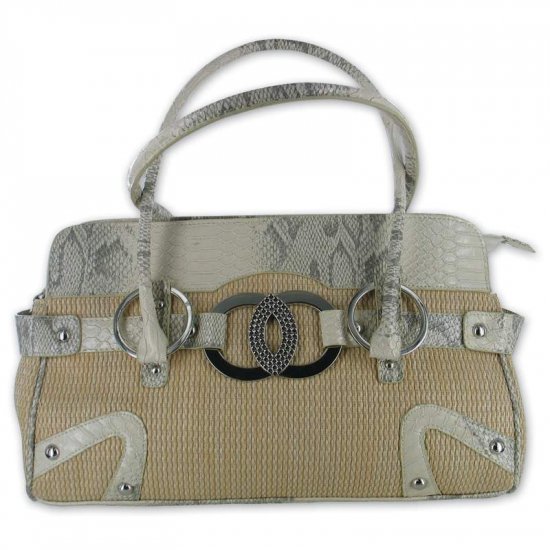 GiGi Chantal Tan Woven Purse with Beige Snake Like Trim