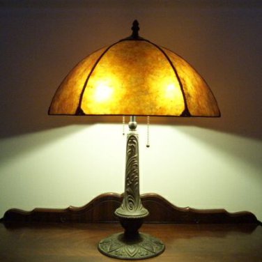 Antique Lamp Shade Replacement Light Amber Mica with Decorative Corners