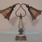 Antique Double Gooseneck Onyx Lamp with Mica Shades by NYM Arts