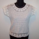 BANDO Hand Crocheted Cap Sleeve White Cotton TOP Shirt Size S Small wt-2 location97
