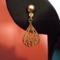 VINTAGE Goldtone PIERCED FILIGREE Drop EARRINGS Costume Jewelry 04ear