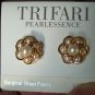 Vintage TRIFARI Pearlessence Goldtone EARRINGS Costume Jewelry 07ear Surgical Steel Posts