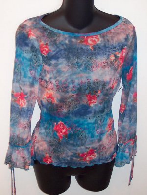 Retro Vintage MY MICHELLE Sheer Floral Paisley TOP Shirt Size M Medium wt-4 location97