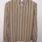 Career Minded Celery Stripe Silk CASUAL CORNER BLOUSE Top Shirt Size 8 M Medium