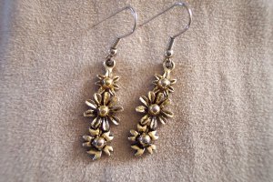 Vintage Antique Goldtone Pierced EARRINGS Floral Drops French Ear Wires Costume Jewelry 12ear