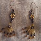 Vintage Amber Colored Beaded Drop Pierced EARRINGS Copper French Ear Wire 21ear
