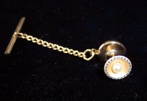 Vintage Goldtone Faux Pearl Scalloped Cut Edge Tie Tac Men's Jewelry