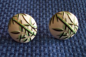 Exquistite Vintage Japan Enamel Screwback EARRINGS Bamboo 29ear