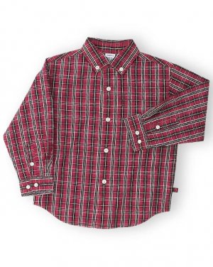 Gymboree Boy's All Aboard Button Front Long Sleeve Shirt 18 to 24 Months Red Black Plaid locationw8
