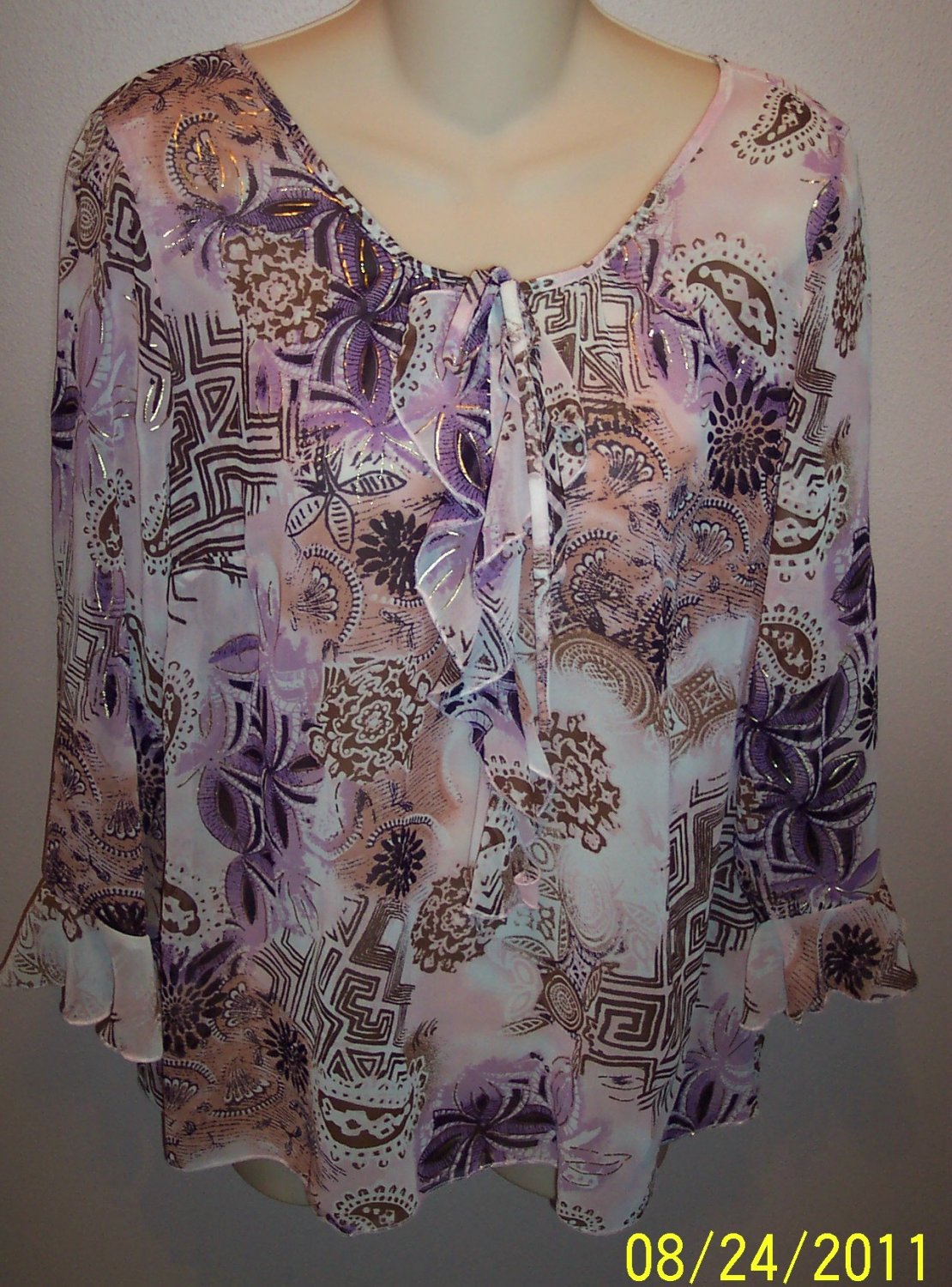 Apt 9 Sheer Feminine Top Size L Large wt-20 Abstract Paisley Print ...