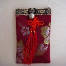 Silk Cell Phone Holder - Burgundy - Floral Design