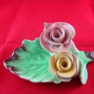 VINTAGE Capodimonte 2 Porcelain Roses ON LEAF