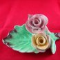 VINTAGE Capodimonte 2 Porcelain Roses ON LEAF