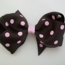 Pink & Brown Polka Dot Big Hair Bow - 4.5" Wide