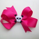 Girly Goth Skull Hair Bow-No Slip Grip for Fine Hair from Baby to Teen - Hot Pink and Black