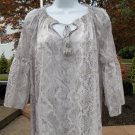 NWT T. TAHARI FAB GRAY SNAKE WITH SILVER&GOLD ACCENTS PEASANT TOP S NWT T. TAHARI FAB GRAY SNAKE WITH SILVER&GOLD ACCENTS PEASANT TOP S