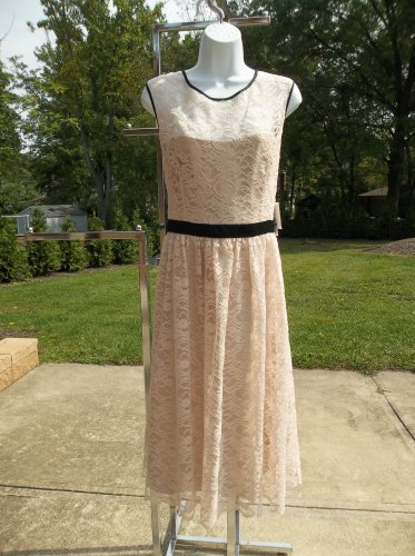 NWT JESSICA SIMPSON BEIGE LACE&BLACK TRIM DRESS 14
