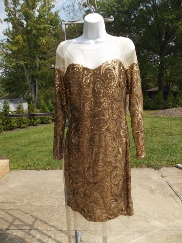 NWT BADGLEY MISCHKA COLLECTION FAB GOLD SEQUIN DRESS 10