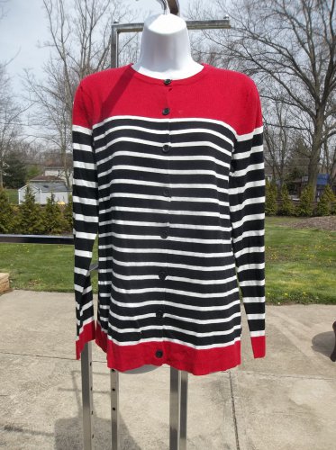 NWT JONES NEW YORK SPORT CUTE RED&BLACK STRIPED SWEATER L