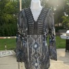 NWOT WORLD UNITY BLUE^ BLACK PRINT TOP XL