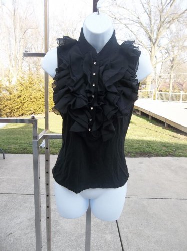 NWOT AUGUST SILK BLACK RUFFLE BLOUSE PS