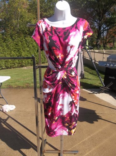 NWT LIZ CLAIBORNE PINK, WHITE ORANGE PRINT FAB DRESS S