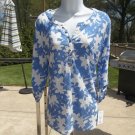 NWT EMILY DANIELS BLUE&WHITE  FLORAL PRINT TOP L