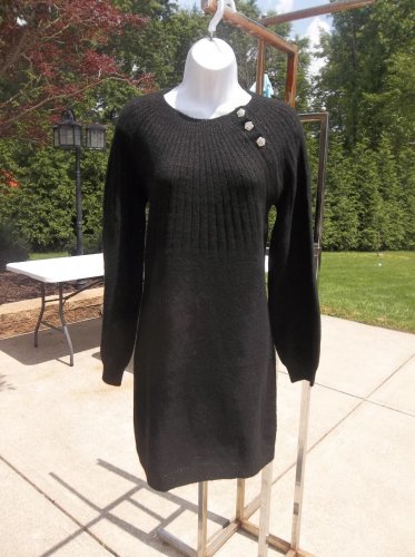 NWOT ANN TAYLOR LOFT FAB BLACK W METALIC SWEATER DRESS S