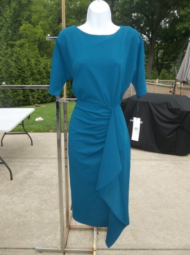 NWT CALVIN KLEIN TEAL DRESS W RUFFLE 4