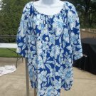 NWT COMO BLU BLUE&WHITE FLORAL PRINT TOP 3X