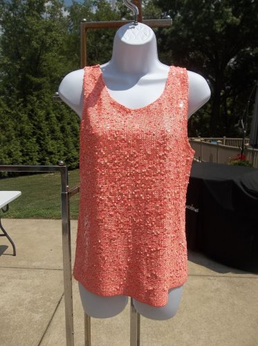 J.CREW FAB CORAL&PINK SEQUIN TANK TOP S