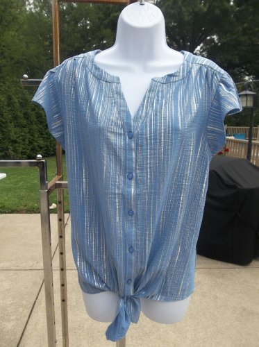NWT ADRIENNE VITTADINI BLUE W SILVER METALIC STRIPE L