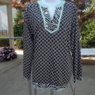 NWT DANA BUCHMAN NAVY&GREEN TRIM TUNIC 12
