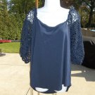 NWT CUPIO NAVY TOP WITH LACE SLEEVES 1X