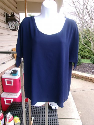MICHAEL KORS DARK NAVY TIE SLEEVES BLOUSE L