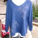 NWOT ALFRED DUNNER TEAL ROLL TAB TOP PL