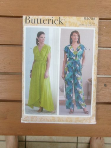 BUTTERICK 6756 DRESS JUMPSUIT PATTERN 14-22