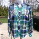 NWOT KARL LAGERFELD GREEN&BLUE PLAID BLOUSE XS