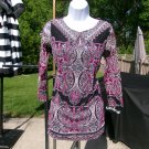 INC FAB BLACK&PINK BEADED TOP/TUNIC M