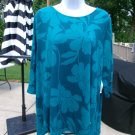 NWT LIZ CLAIBORNE TEAL FLORAL PRINT TOP 0X