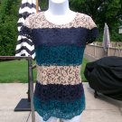 NWOT ANN TAYLOR TEAL, NAVY, BEIGE LACE TOP L
