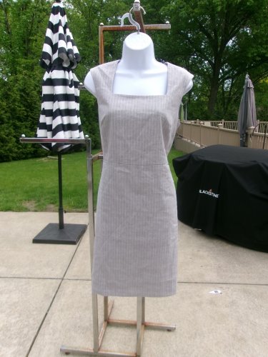 NWT ANN TAYLOR GRAY&WHITE PINSTRIPED SHEATH DRESS 8P