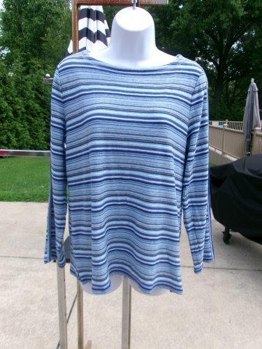 T BY TALBOTS BLUE STRIPED LONG SLEEVE TEE M