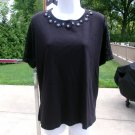 ALFRED DUNNER BLACK T SHIRT W GROMMET FLOWERS L