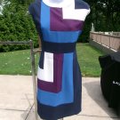 NWOT ANN TAYLOR PURPLE BLUE WHITE COLORBLOCK DRESS 2P