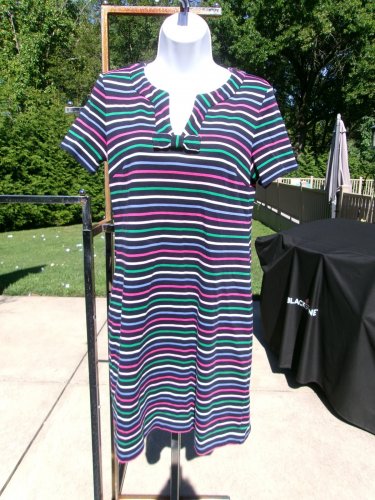 NWOT TALBOTS DK NAVY STRIPED KNIT DRESS M