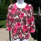 TALBOTS ROSE PRINT CARDIGAN SWEATER PL